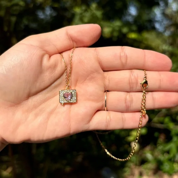 18K Gold Plated Like Heart Bubble Diamond Charm Necklace - Picture 3 of 9